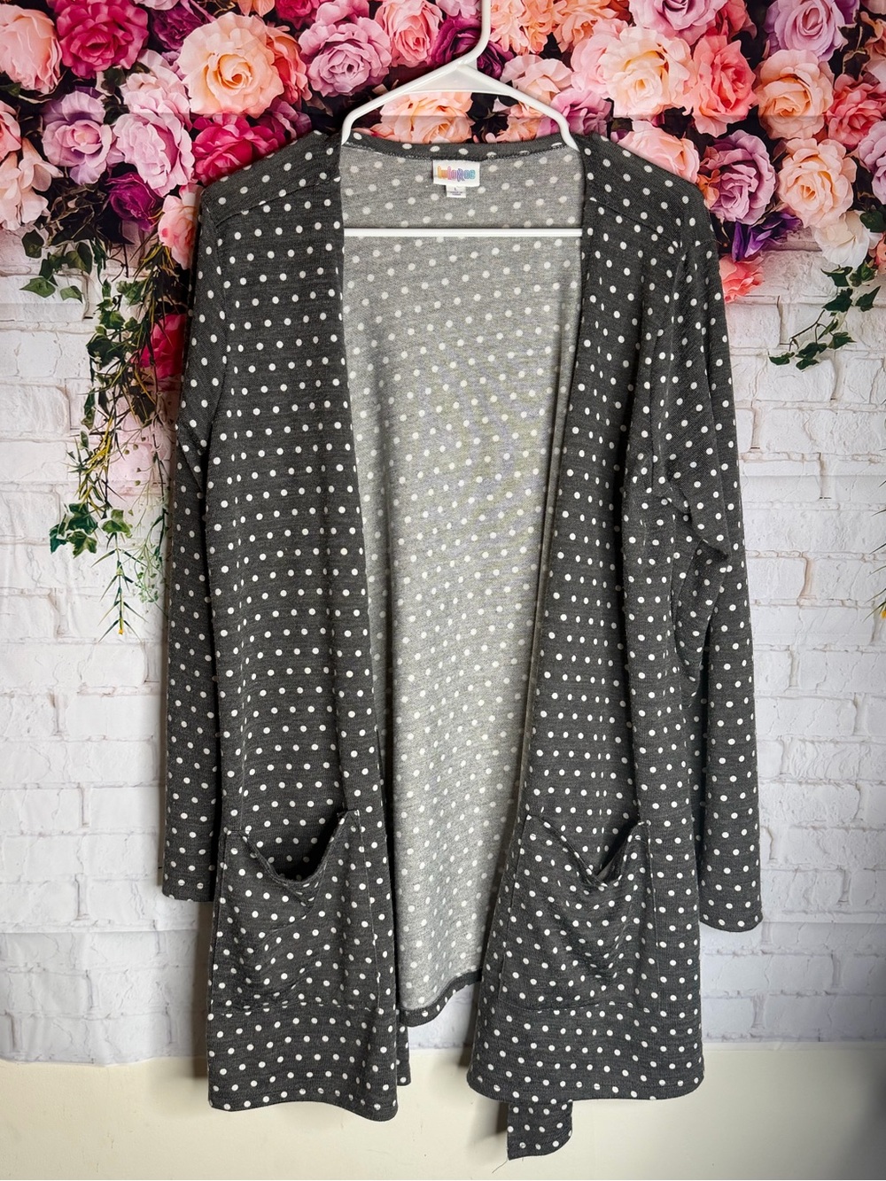 LuLaRoe Charcoal Gray Polka Dot Open-Front Cardigan